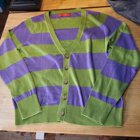 Green & Purple Striped Cardigan Wool Blend M/L - Picture 1 of 7